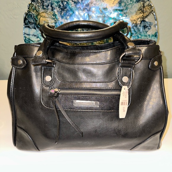 Vintage Y2K Victoria’s Secret Black Leatherette Satchel Handbag Pink Lining - Picture 4 of 15